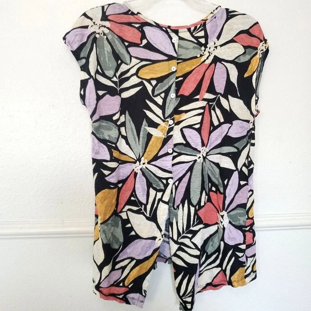 Nicole Miller Women’s Multicolor Floral Round Neck Short Sleeve Linen Blouse M - Picture 8 of 16